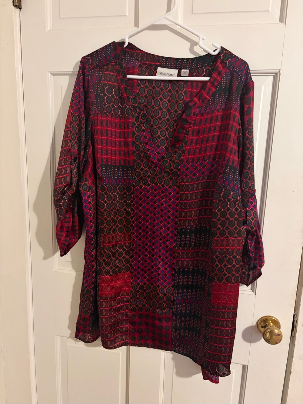Avenue Women's Red Patchwork V-Neck Tunic
